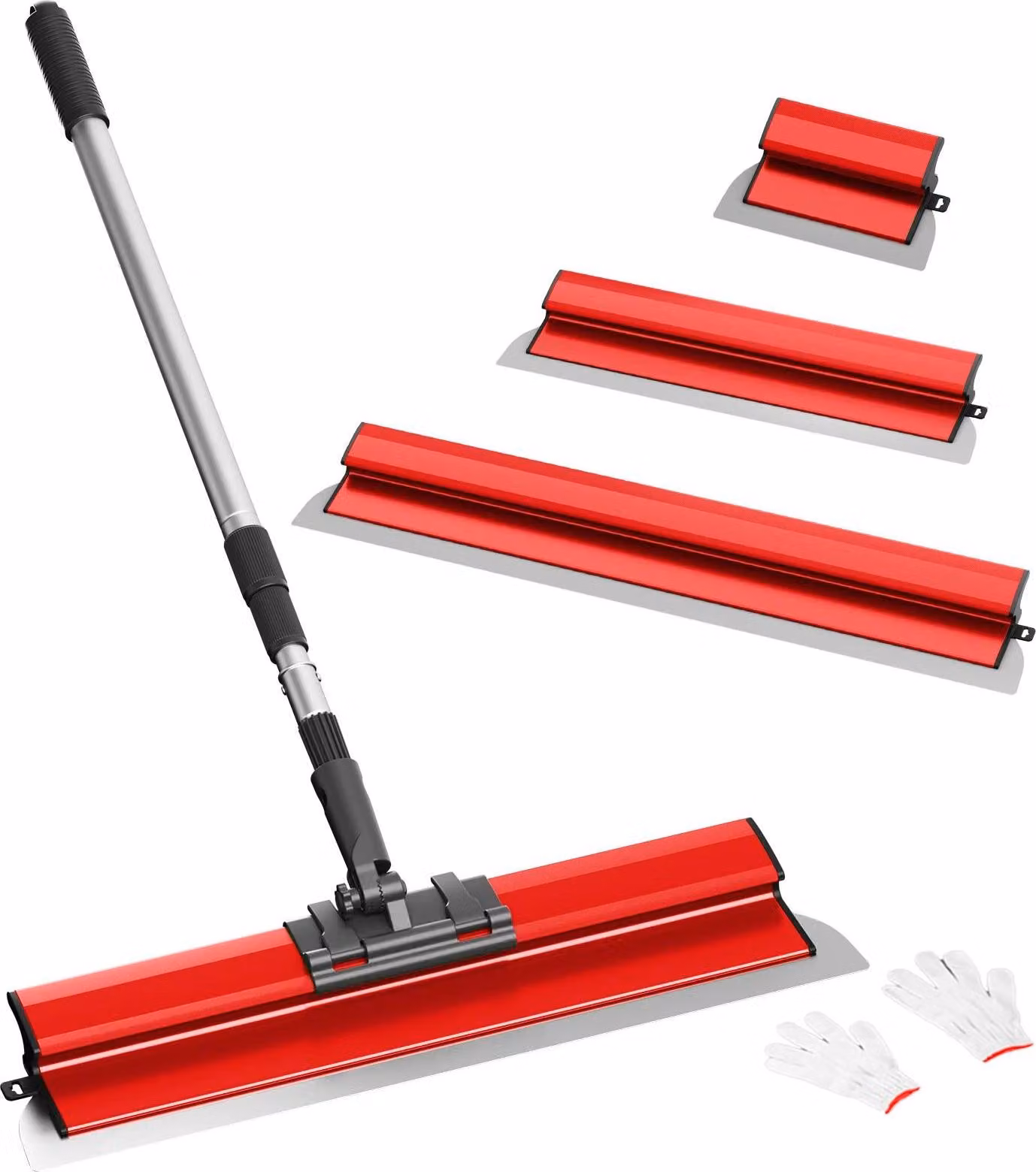 Set di lame raschianti per cartongesso - con asta telescopica - 3 pezzi - 25/40/60 cm - acciaio inox - lame larghe - per pareti, soffitti, angoli - rosso