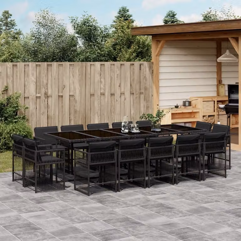 Maison Exclusive - Set da Pranzo da Giardino 15 pz con Cuscini Nero in Polyrattan