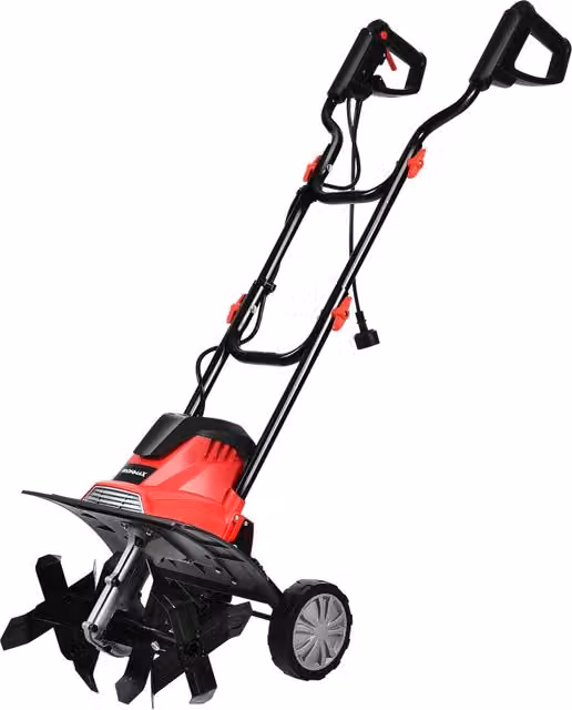 Mini dissodatore elettrico e coltivatore con maniglia pieghevole e ruote regolabili, Rosso e nero – 1