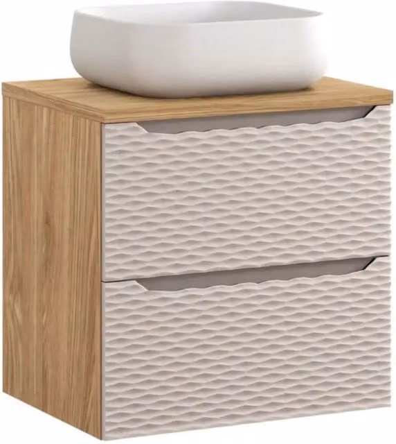Set da bagno YOKA beige: mobile sottolavabo con cassetti 60 cm + piano per lavabo + lavabo