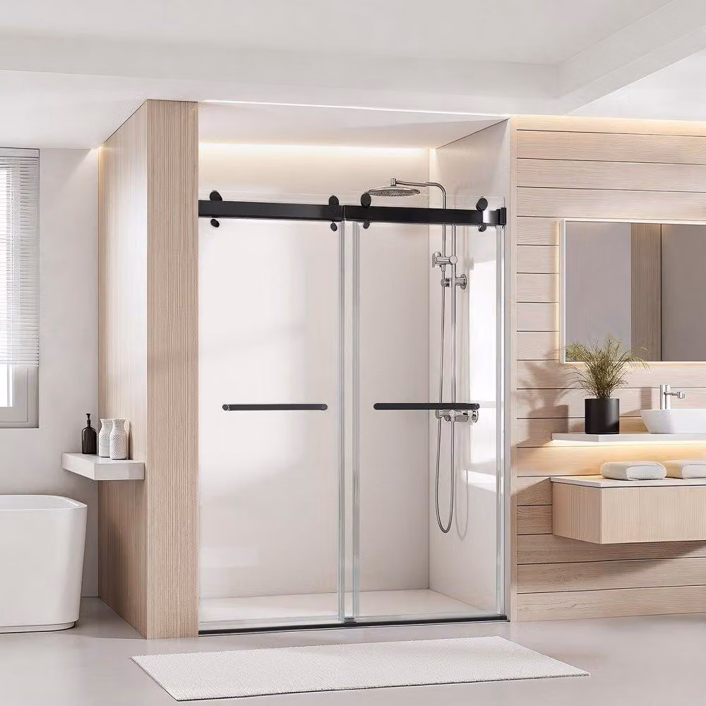 Porta doccia scorrevole - 1219 x 1930 mm - Vetro temperato di sicurezza da 10 mm - Senza telaio - Lega di alluminio - Per bagno