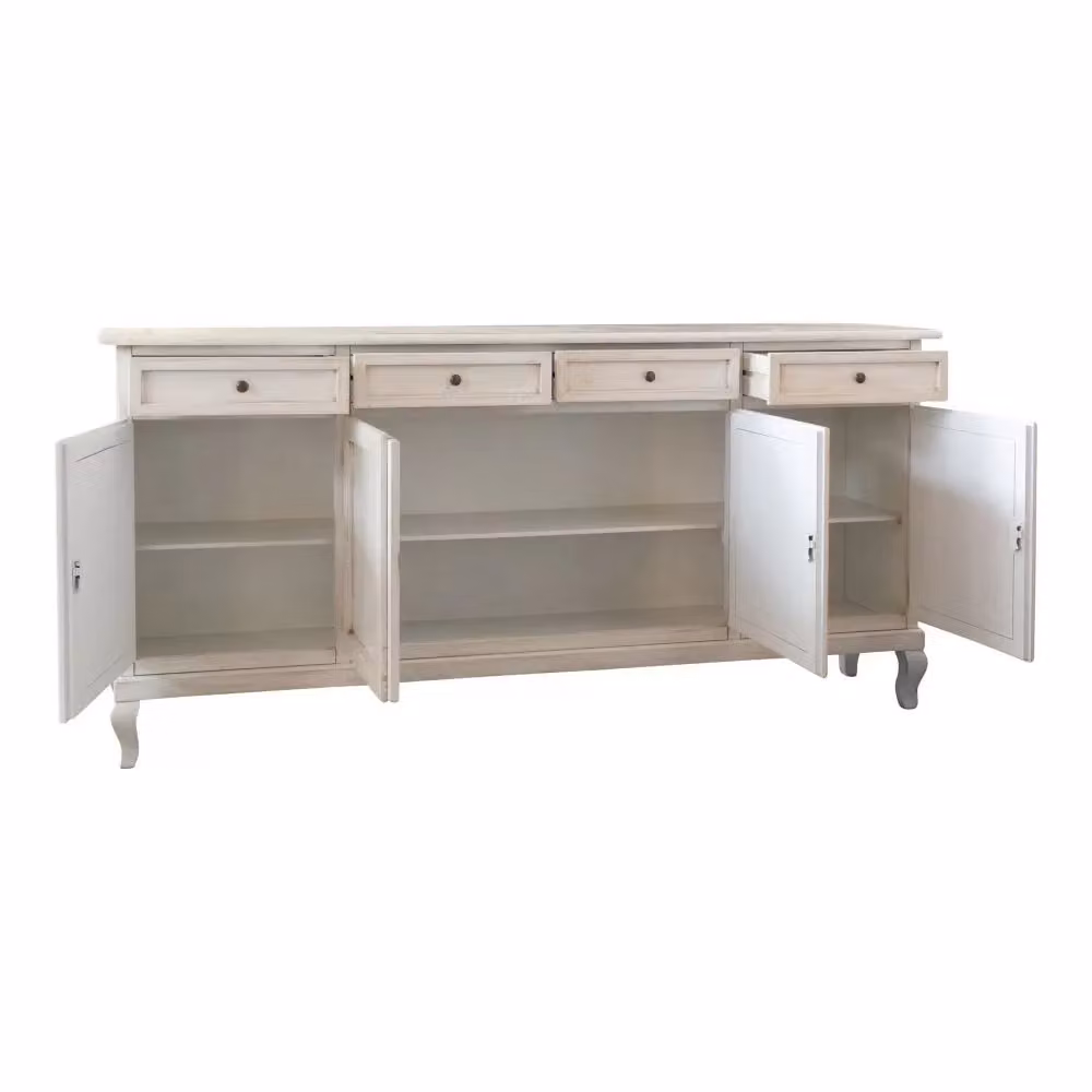 Madia credenza shabby chic in legno con 4 porte bianco anticato Mobili 2G L: 205 cm, P: 45 cm, H: 98 cm – 2