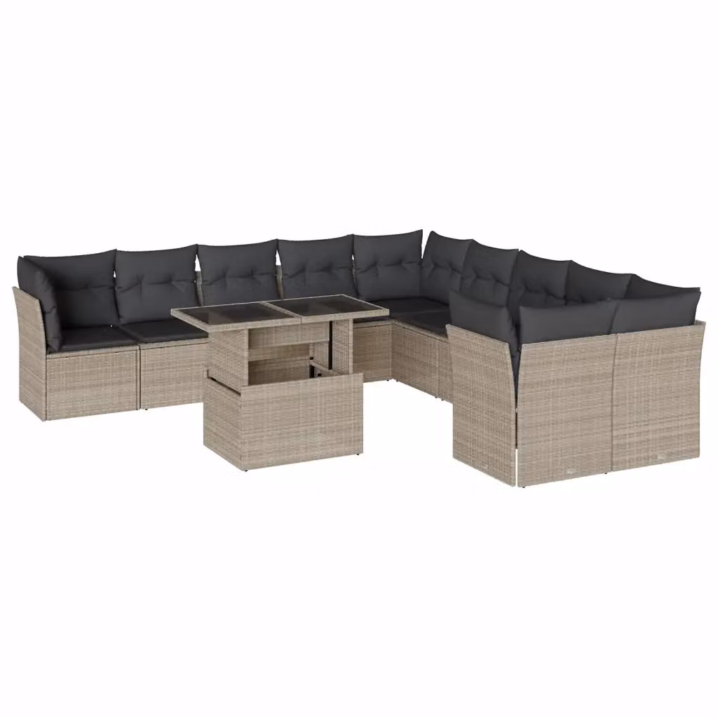 vidaXL Set Divani da Giardino 11 pz a Forma a L con Cuscini Antracite e Tavolino in Vetro – 2