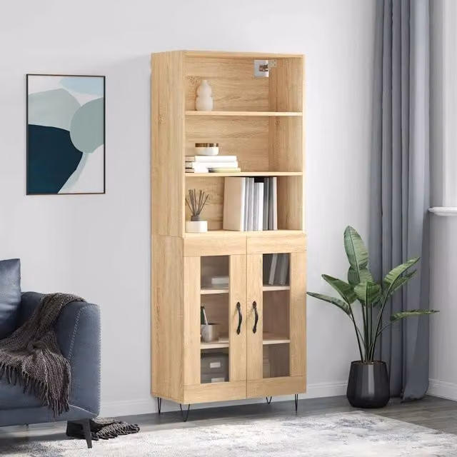 Credenza-Buffet-Armadio da cucina Rovere Sonoma 69,5x34x180 cm in Legno Multistrato 786425