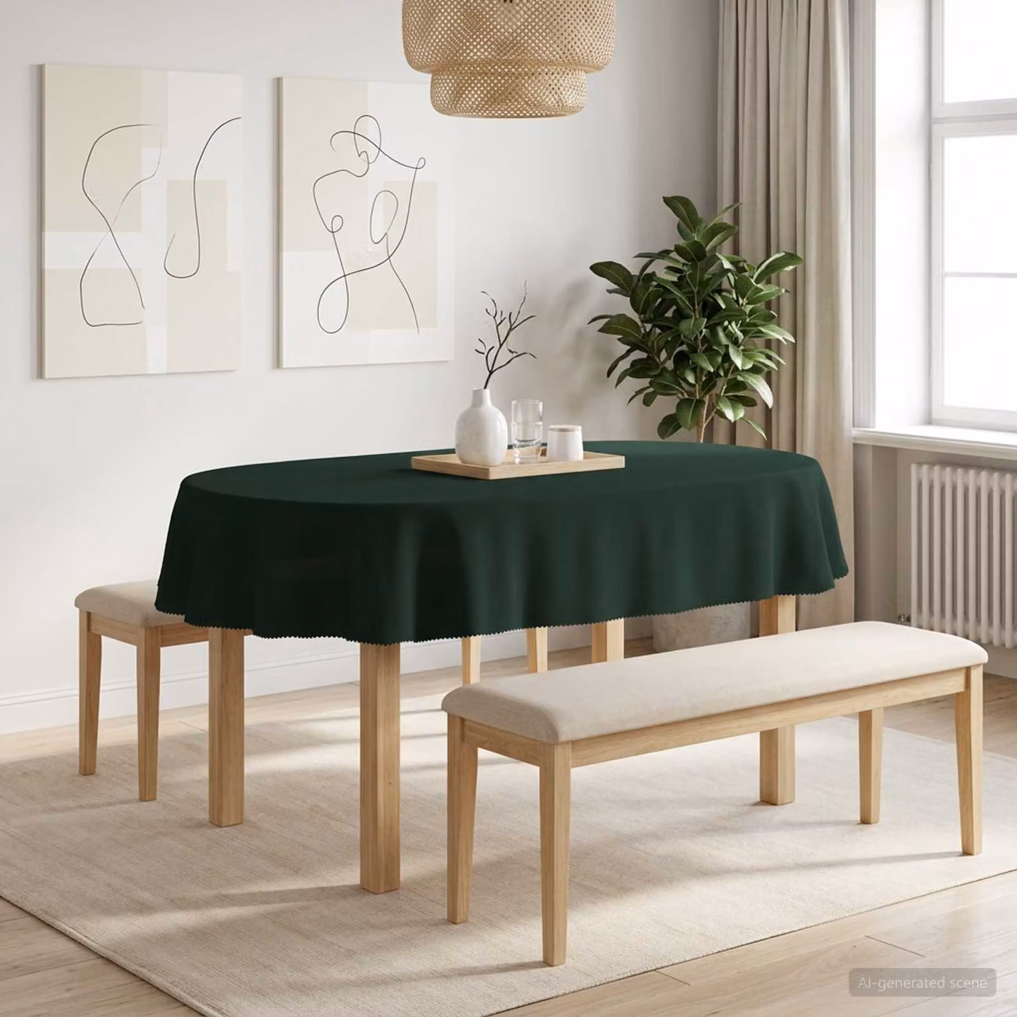 Tovaglia da tavolo ovale vidaXL verde scuro in poliestere idrorepellente e antimacchia L: 130 cm x P: 180 cm