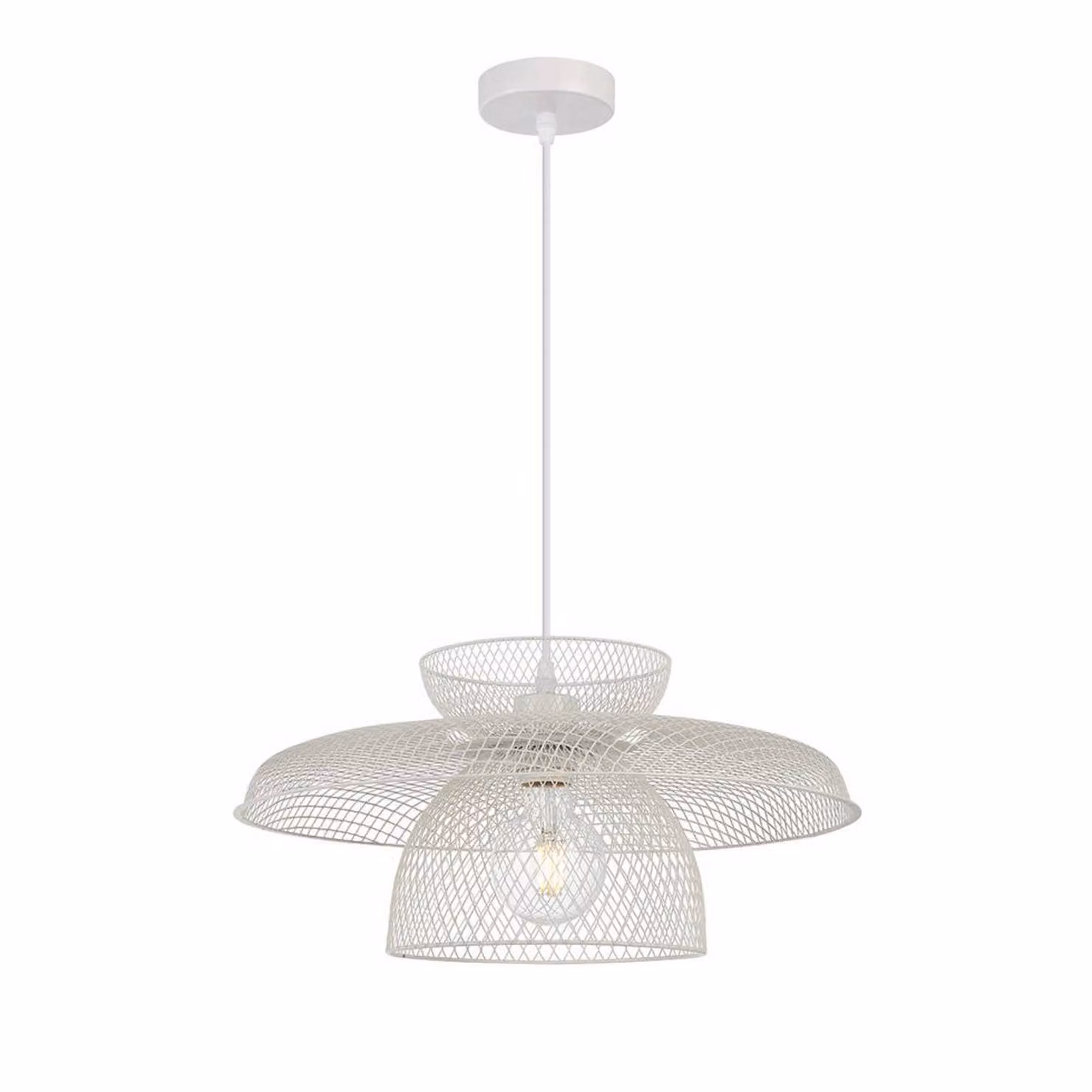 Viokef Lampada a sospensione Maronti, dimmerabile, Bianco / Opale, Soggiorno / Sala da pranzo, Metallo, Moderno, Lampada a sospensione