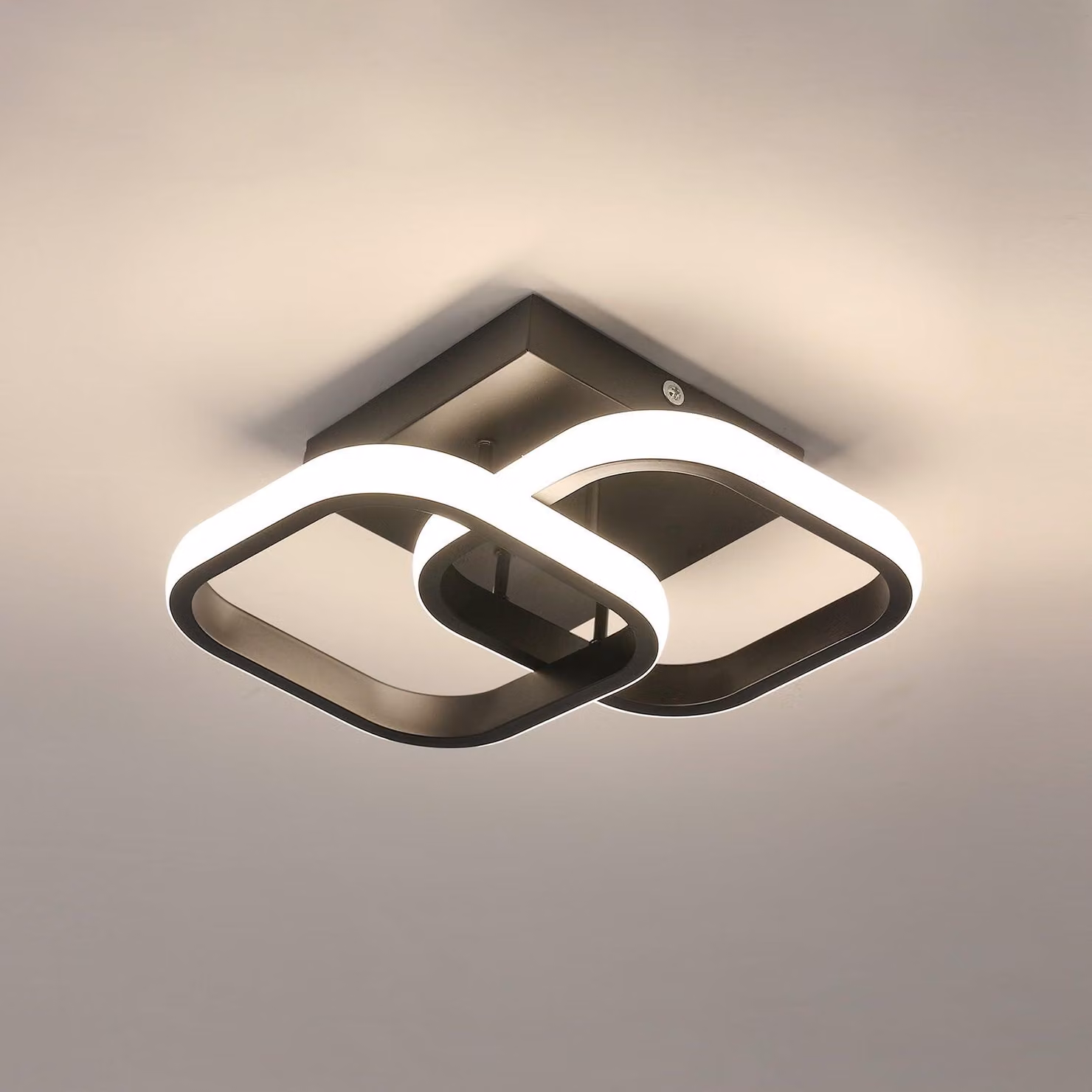 Plafoniera LED quadrata nera, 19W, 2137 lumen, design geometrico, 29 cm, luce bianca neutra 4500K, ideale per soggiorno, camera da letto e cucina. Marca: COMELY