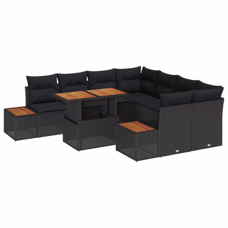 Set da pranzo da giardino moderno vidaXL in legno di acacia con rattan, 9 pezzi, Nero e Marrone