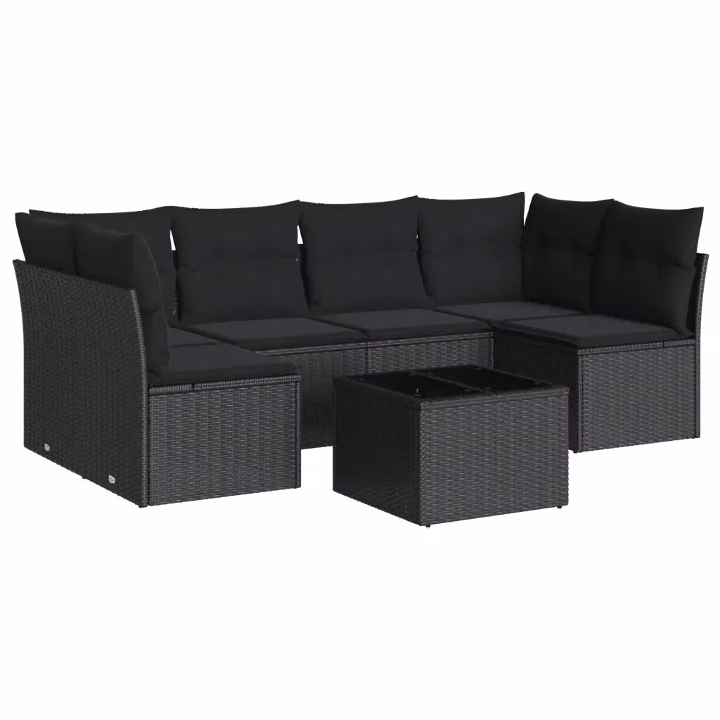 Set Divano da Giardino a L con Tavolino vidaXL, 7 Pezzi, Nero – 2