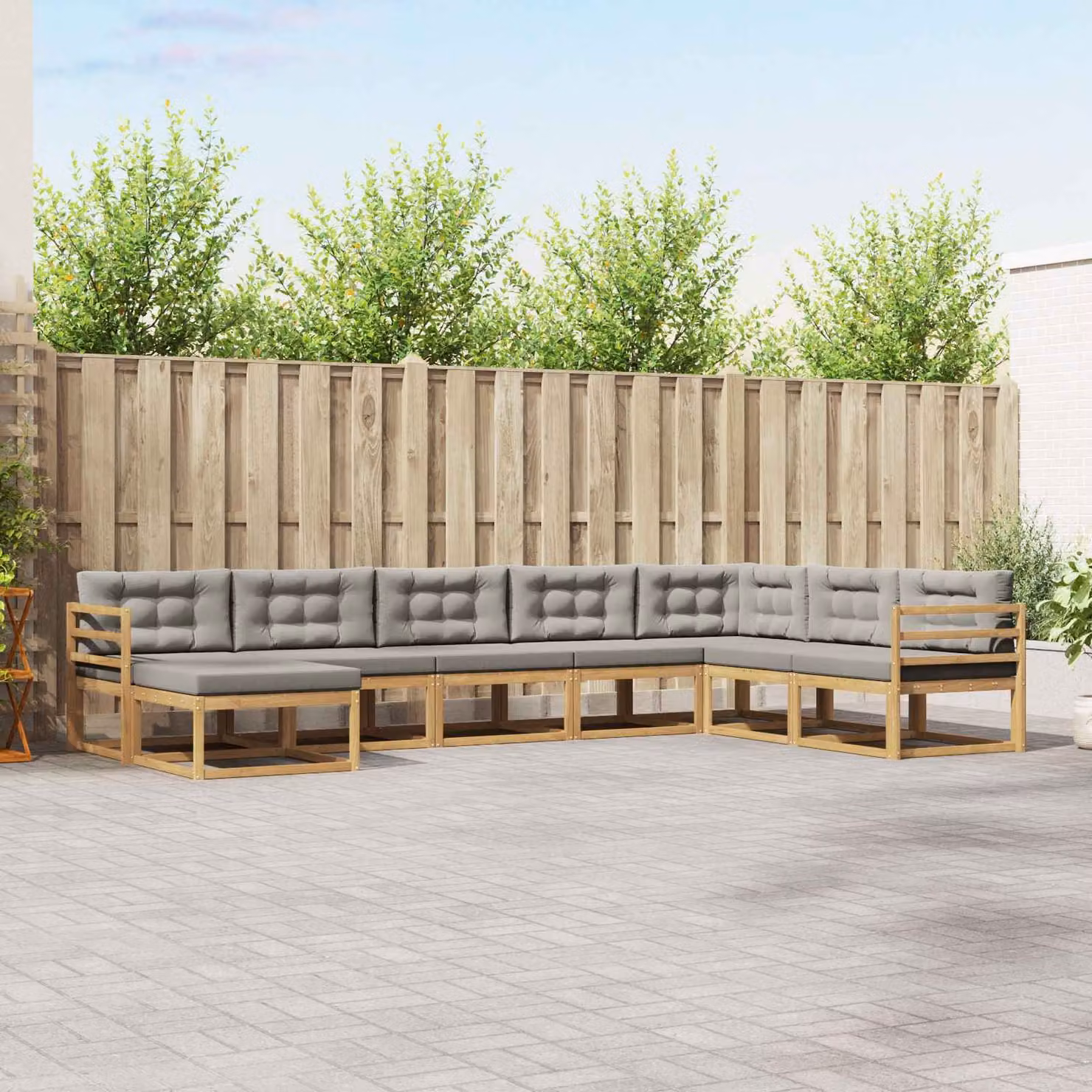 vidaXL Set di divani da esterno a L composto da 8 pezzi in legno di acacia con cuscini Bianco e Grigio Chiaro