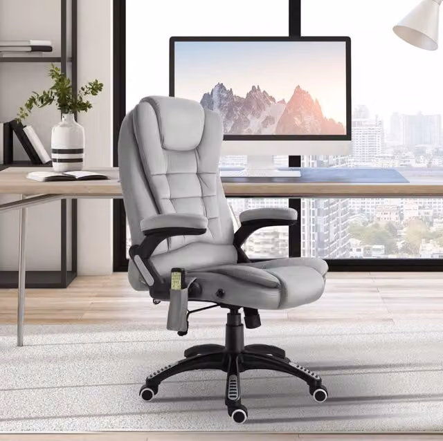 Poltrona da ufficio ergonomica massaggiante grigia con riscaldamento reclinabile