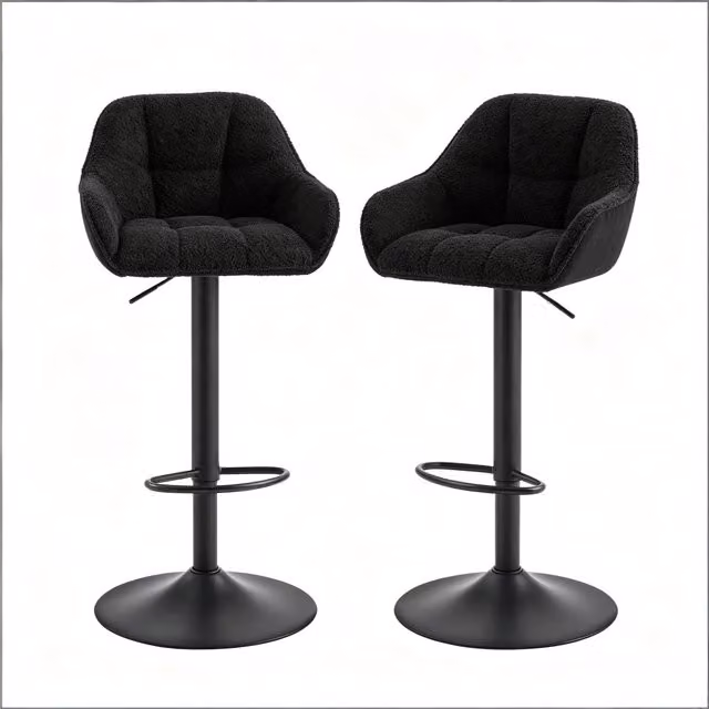Set di 2 sgabelli da bar Chicfurn girevoli a 360 gradi con schienale in velluto a coste nero e struttura in metallo nero opaco – 1