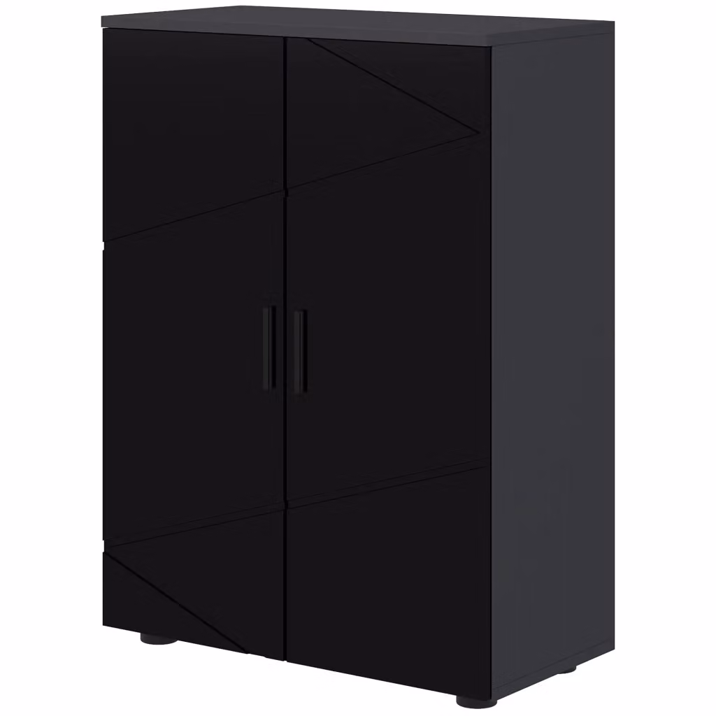 Mobile Bagno Minimal in Legno Nero Lucido con 2 Ante e 3 Ripiani L/P/H: 60 x 30 x 82 cm – 2