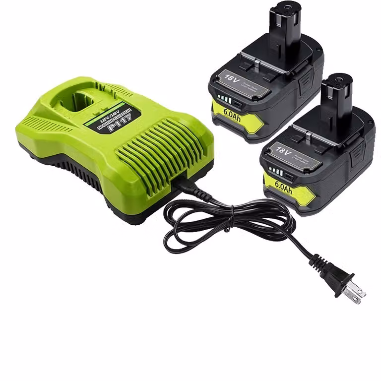 Batteria RYOBI 18V, capacità 6,0Ah, compatibile con gli utensili RYOBI, 2 batterie 1 caricatore