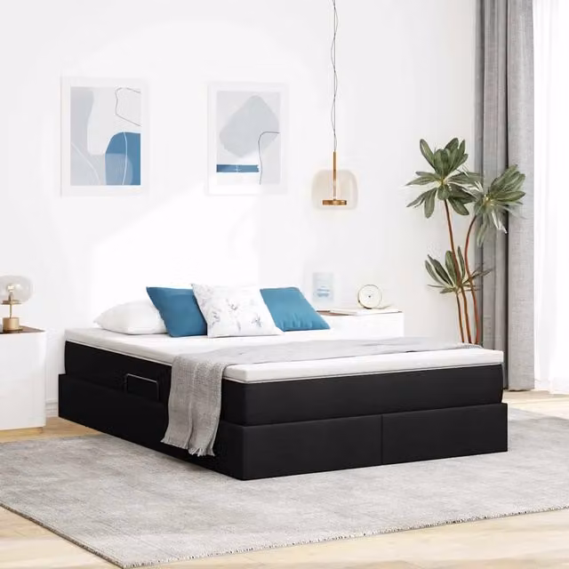 Letto con contenitore e materasso Nero 140 x 190 cm Poliestere 3370226