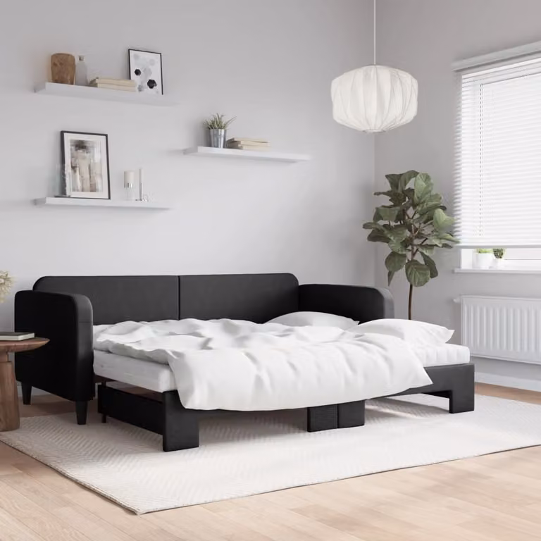 vidaXL Divano Letto Estraibile con Materasso in Tessuto Nero
