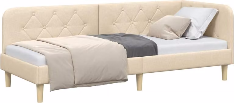 Cornice del letto ad angolo Crema 80 x 200 cm Tessuto