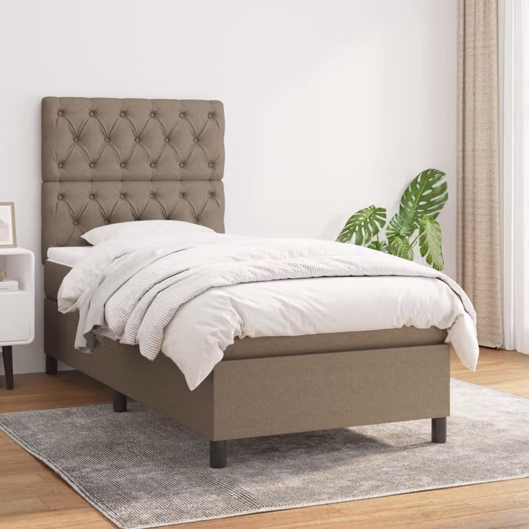 vidaXL Letto Ibrido con Giroletto a Molle e Materasso a Tasche in Tessuto, Colore Tortora/Grigio/Beige, L/P/H: 80 x 200 cm