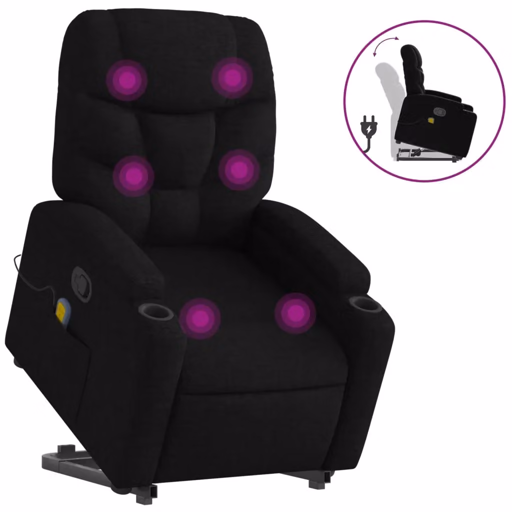 vidaXL Poltrona Alzapersona Massaggiante Reclinabile Nera in Tessuto con Supporto Elettrico – 2