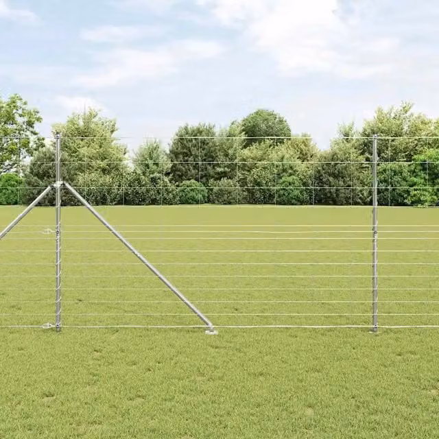 Recinzione in rete saldata con punte vidaXL in acciaio zincato argento, L: 25 m, H: 1,5 m – 1