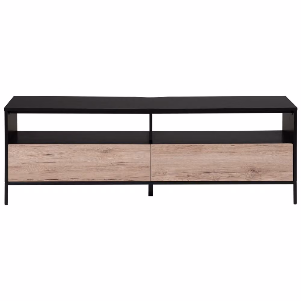 Mobile TV moderno BELIANI in legno e metallo marrone e nero con ripiani e cassetti, adatto per schermi fino a 150 cm, L: 150 cm, H: 52 cm, P: 42 cm – 2