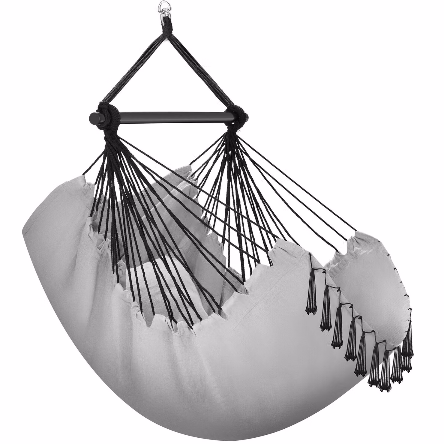 Poltrona sospesa Malika tectake in stile bohemien con struttura in legno di betulla e metallo, colore grigio – 2