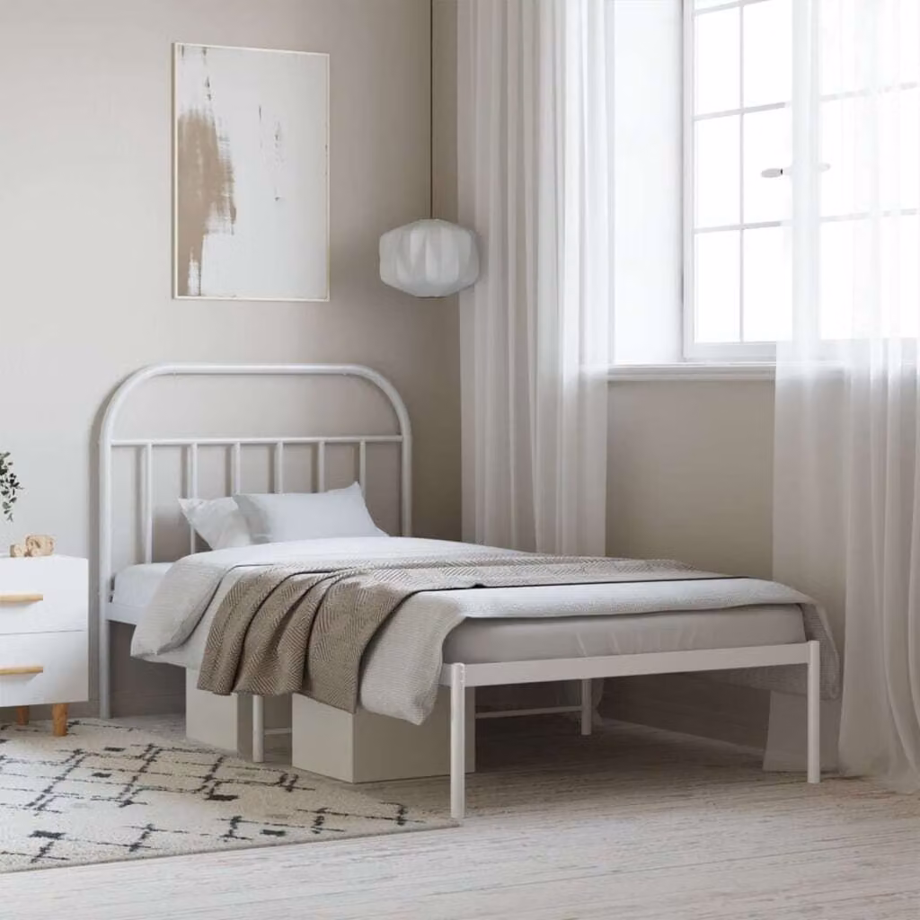 The Living Store Struttura letto con testiera in metallo bianco 107x203 cm
