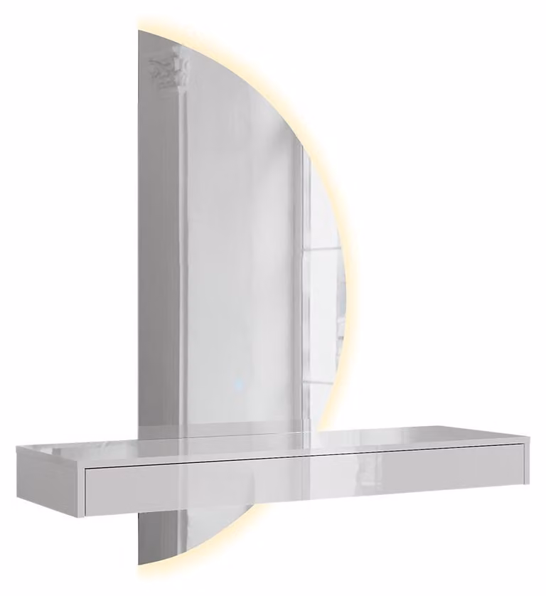 Tavolo da toeletta Vicco Sherry Bianco lucido 120 cm con specchio a LED, Model 61309