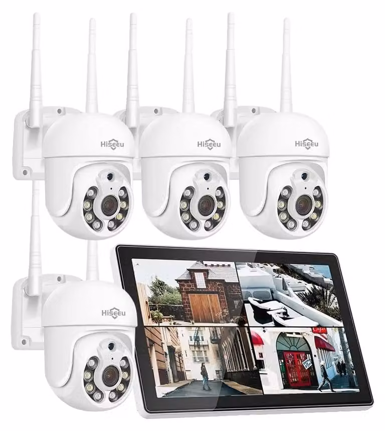 Sistema di videosorveglianza CCTV, NVR a 10 canali, visione notturna, sistema PTZ da 5 MP, spina UE, Nessuna