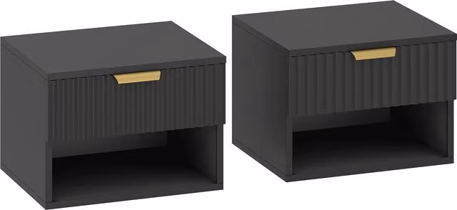 Set da 2 comodini sospesi HOMCOM moderni con cassetto e nicchia, colore nero e oro, L 40 cm x P 34 cm x H 29 cm