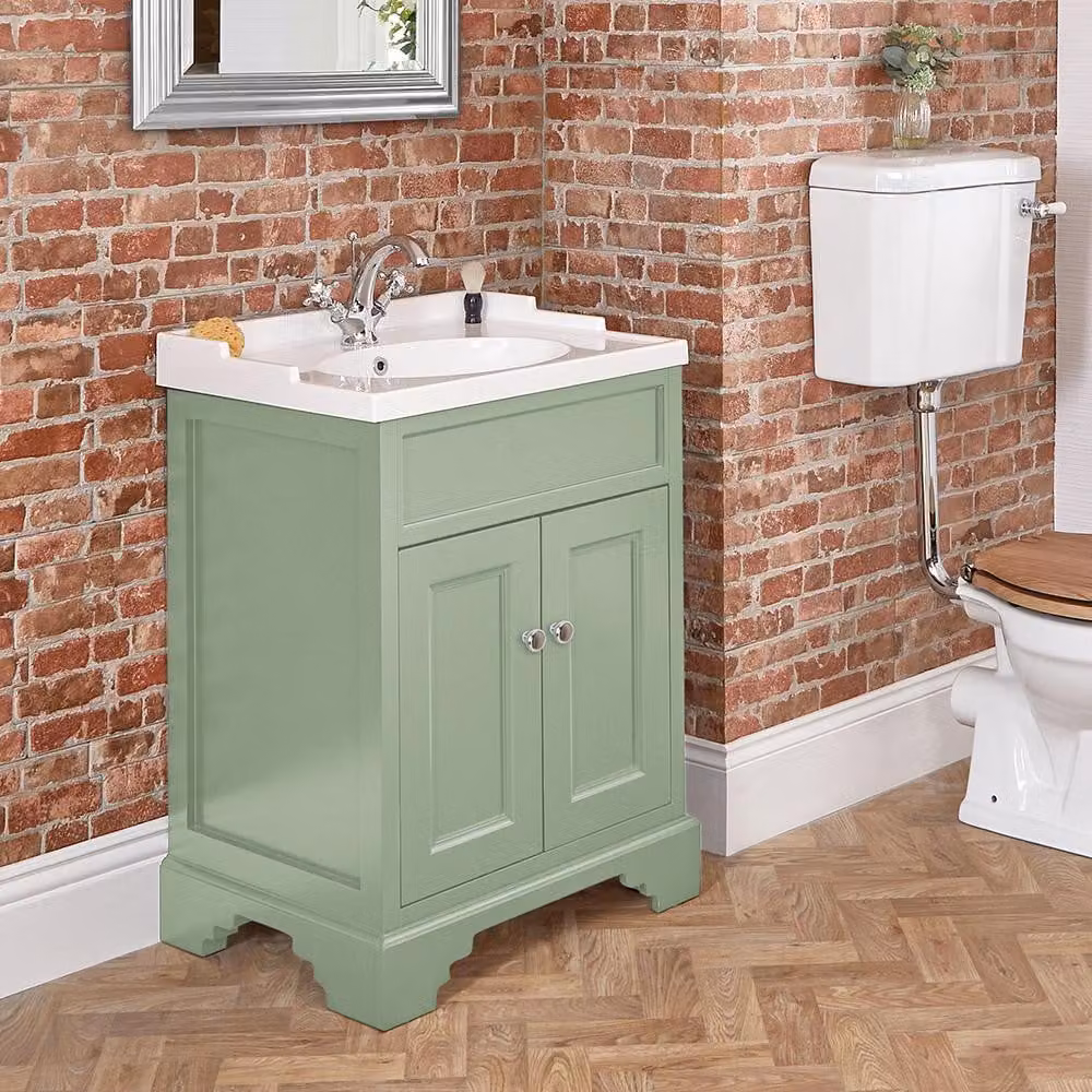 Mobile Bagno Grigio Chiaro da 635mm con Lavabo e Maniglie Classiche Rotonde Cromate - Thornton