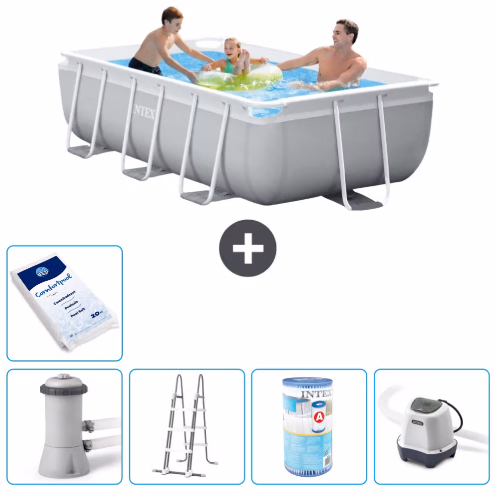 Piscina Intex con struttura a prisma rettangolare - 300 x 175 x 80 cm - grigio - inclusa pompa - filtro a scaletta - sistema di acqua salata -per piscina