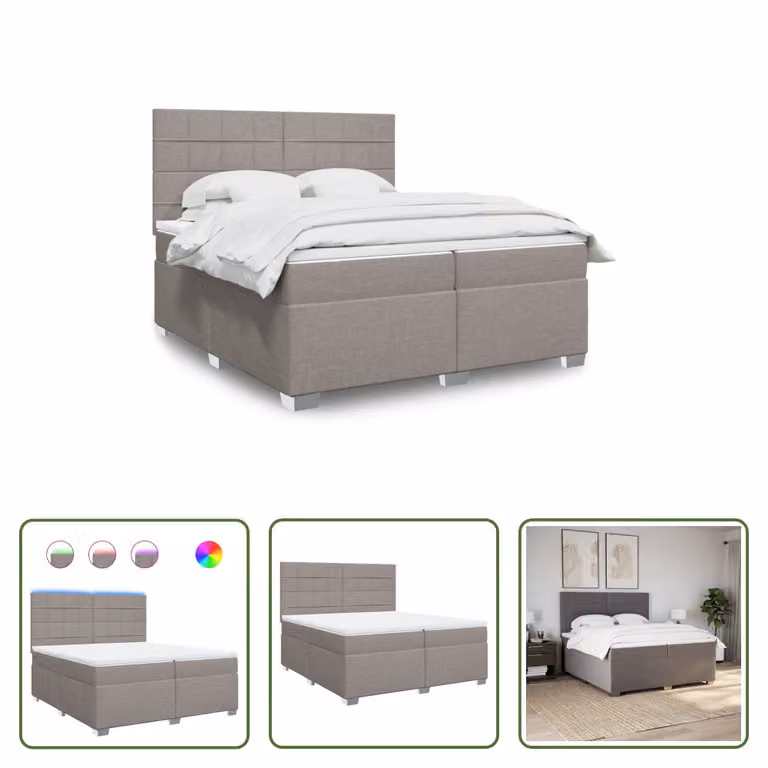 The Living Store Letto a molle con materasso Taupe 200x200 cm in tessuto