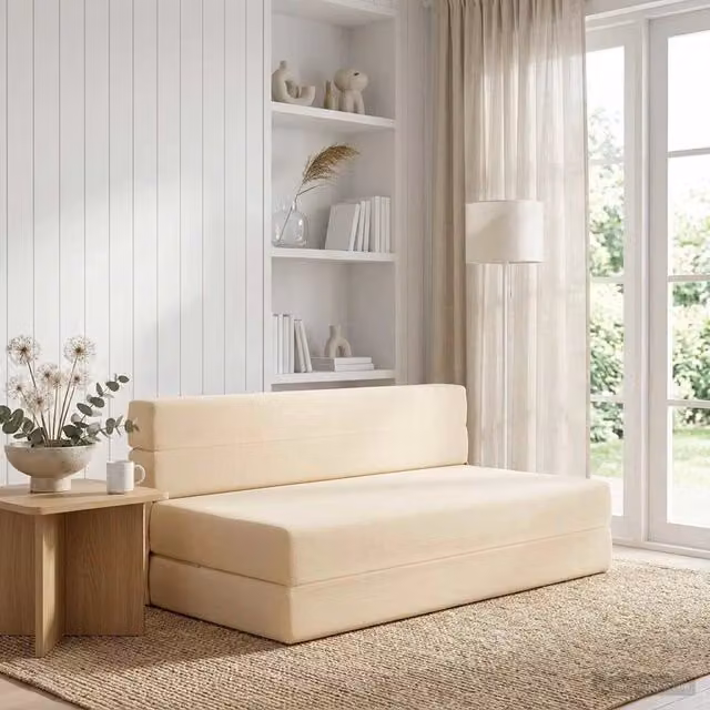 Divano Letto Pieghevole Moderno vidaXL in Tessuto Beige L: 152 cm, P: 86,5 cm, H: 60 cm – 1