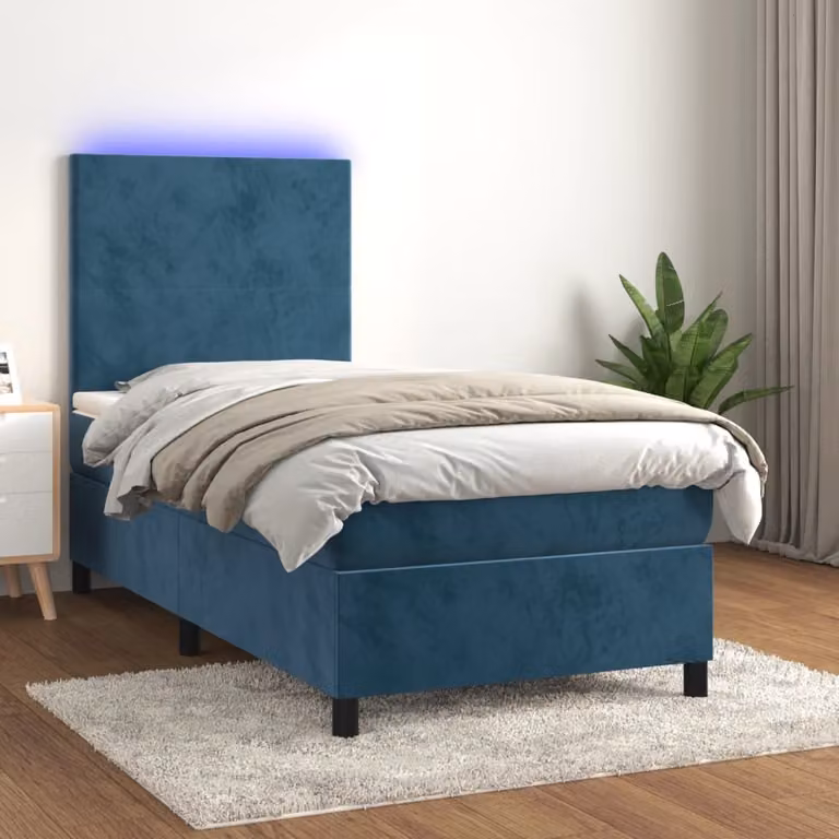 Maison Exclusive - Letto a Molle con Materasso e LED Blu Scuro 90x190cm in Velluto