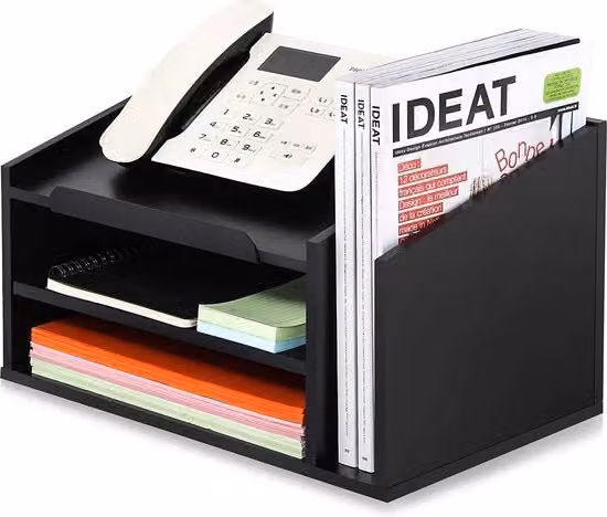 Organizzatore da scrivania multi-compartimento FITUEYES in legno nero L: 24,5 cm, P: 21,0 cm, H: 21,0 cm
