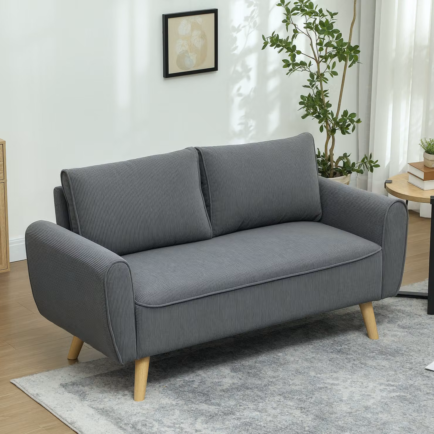 Divano a due posti HOMCOM in velluto antracite con 2 cuscini per lo schienale, L: 145 cm, P: 75 cm, H: 78 cm – 2