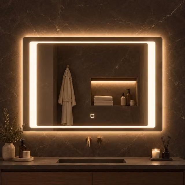 Specchio 5 mm rettangolare cornice led interruttore touch alluminio mdf *** misure 120x80 cm, tonalità dimmerabile 2...
