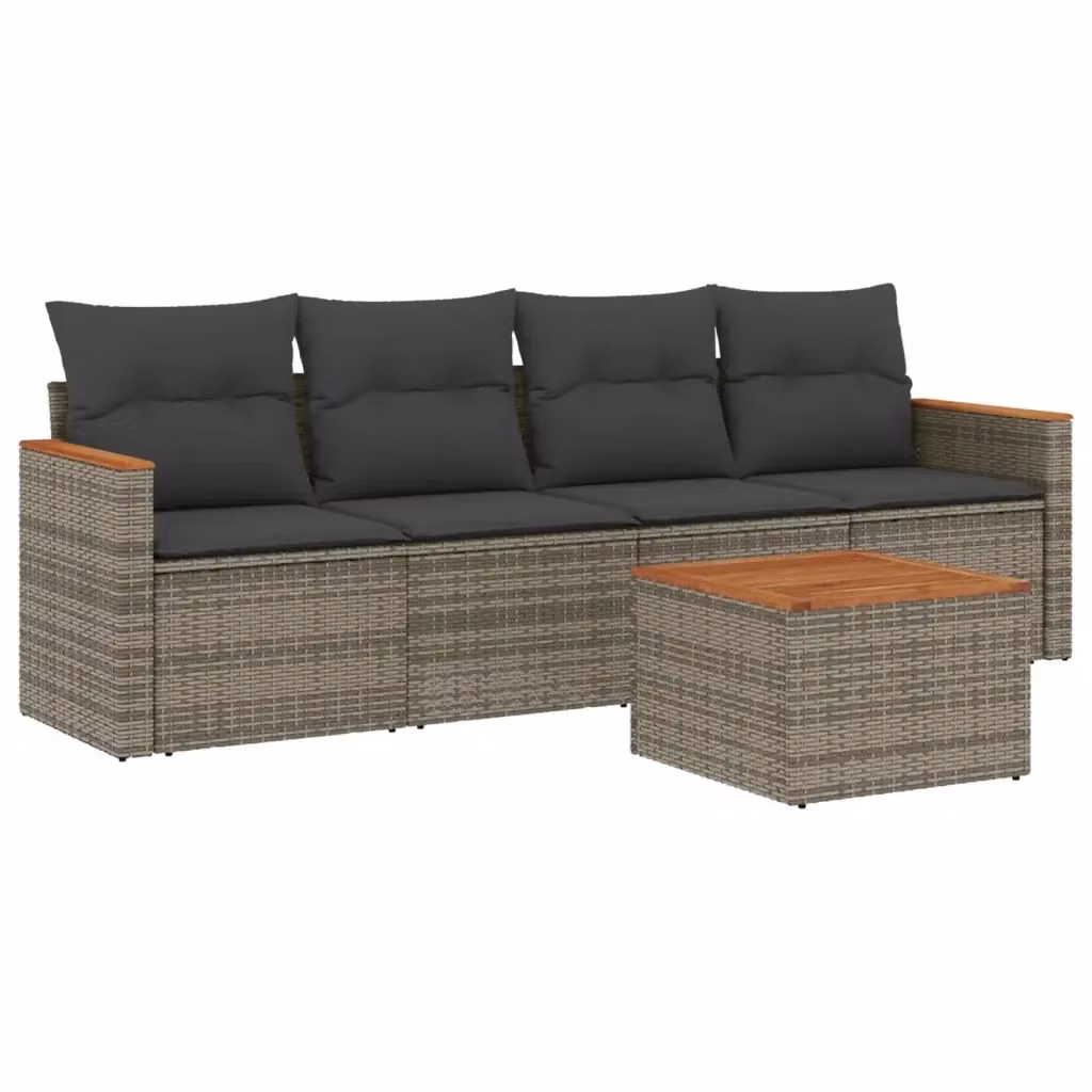 vidaXL Set Divano da Giardino 5 pz con Cuscini Grigio in Polyrattan e Acciaio – 2