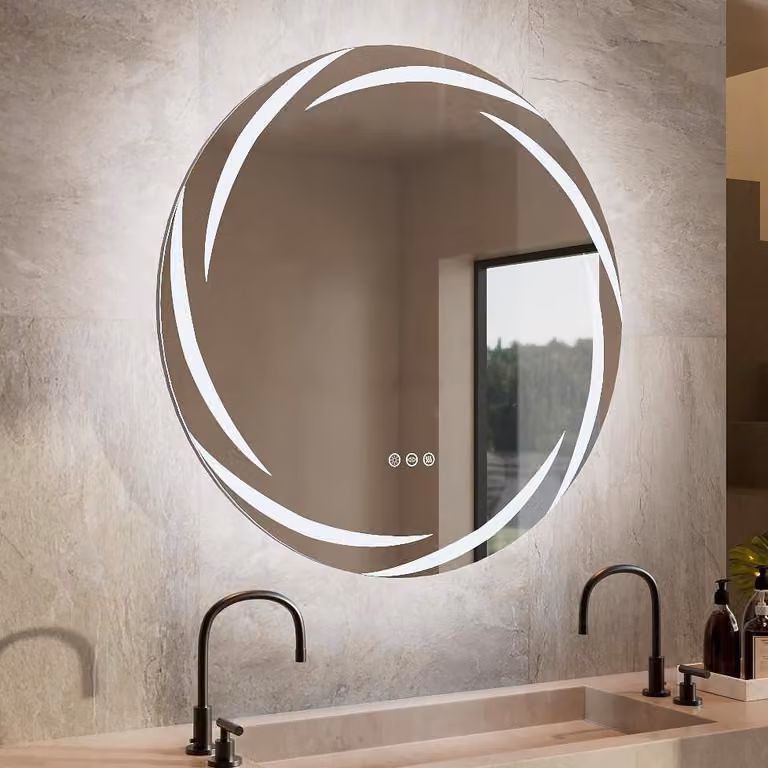 Specchio da bagno LED rotondo, 80 cm di diametro, con dimmer, 3 tonalità di luce e funzione anti-appannamento