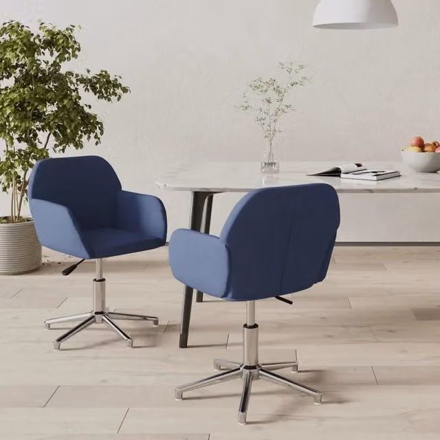 Set di 2 sedie da pranzo girevoli a 360 gradi vidaXL in tessuto blu con struttura in metallo e MDF per cucina e soggiorno