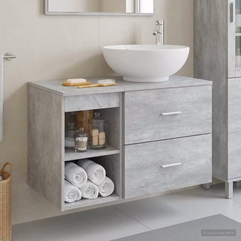 Set di mobili per il bagno moderno vidaXL composto da mobile lavabo e mobile contenitore in legno, Grigio opaco, L: 80,0 cm, P: 44,5 cm, H: 49,5 cm e L: 35,25 cm, P: 35,25 cm, H: 44,5 cm