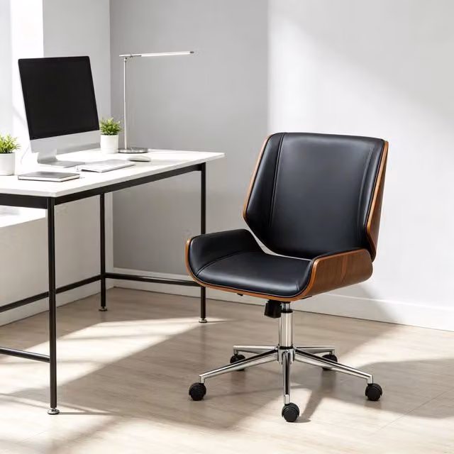Sedia da Ufficio Ergonomica Moderna con Rotazione a 360°, Altezza Regolabile e Ruote, Colore Nero e Marrone, L/P/H: 53 x 60 x 86-96 cm – 1