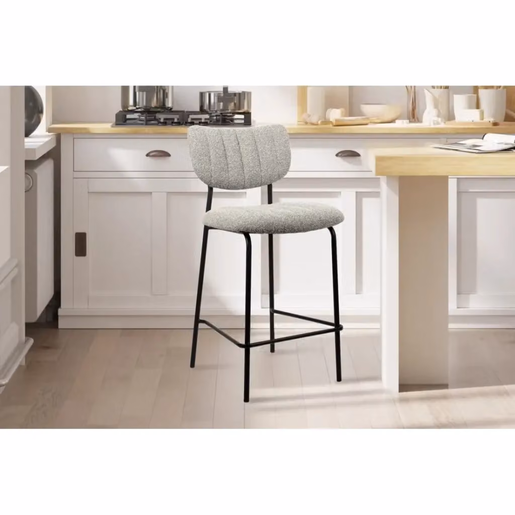 Sedia da banco Meublorama in tessuto grigio e metallo nero stile industriale per cucina e sala da pranzo, Altezza: 97 cm – 2