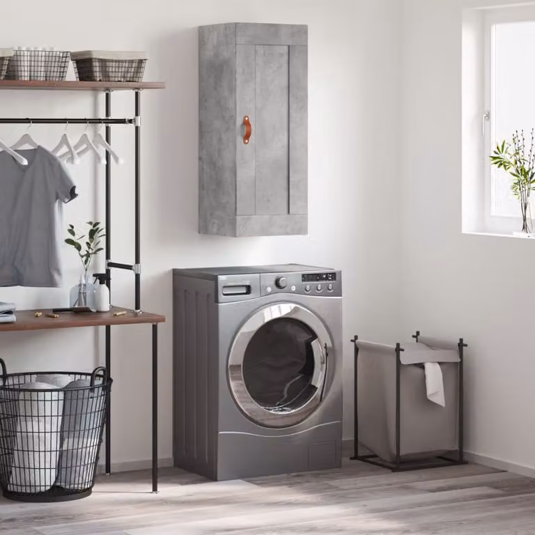 Mobile a parete vidaXL in legno multistrato e MDF, colore grigio cemento opaco, L: 34,5 cm, P: 34 cm, H: 90 cm