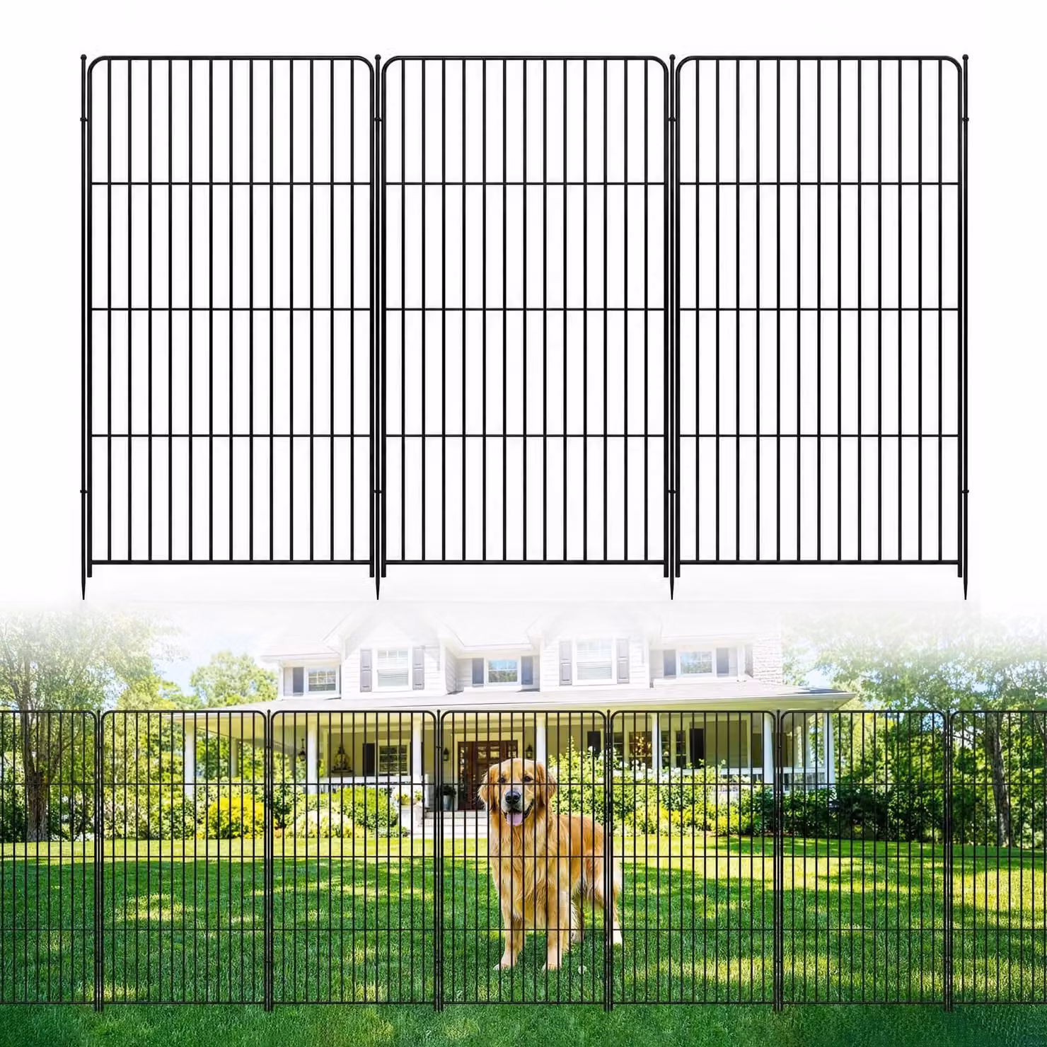 Recinzione per giardino – Recinzione per cani composta da 10 elementi, altezza 91 cm, robusta barriera in ferro, ideale per creare un'area di sgambamento mobile sia all'interno che all'esterno, adatta per cortili