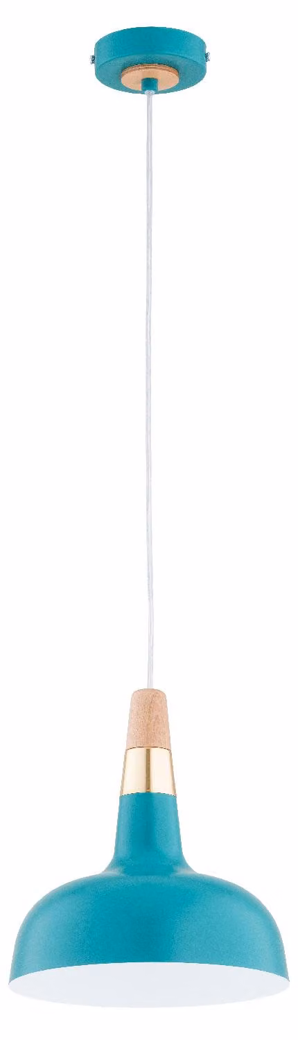 Lampada a sospensione RODOS color menta, legno chiaro e oro, 1xE27x15W, metallo, dimensioni: 90x23x23 cm, IP20, Alfa