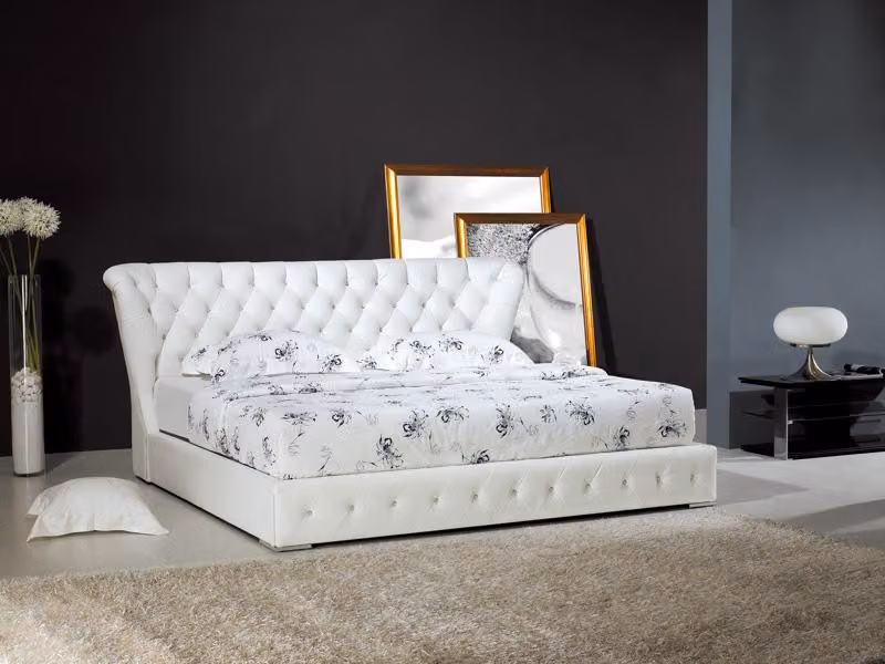 Designer Bett Chesterfield Leder Hotel Betten Doppel Schlaf Zimmer Luxus Weiß