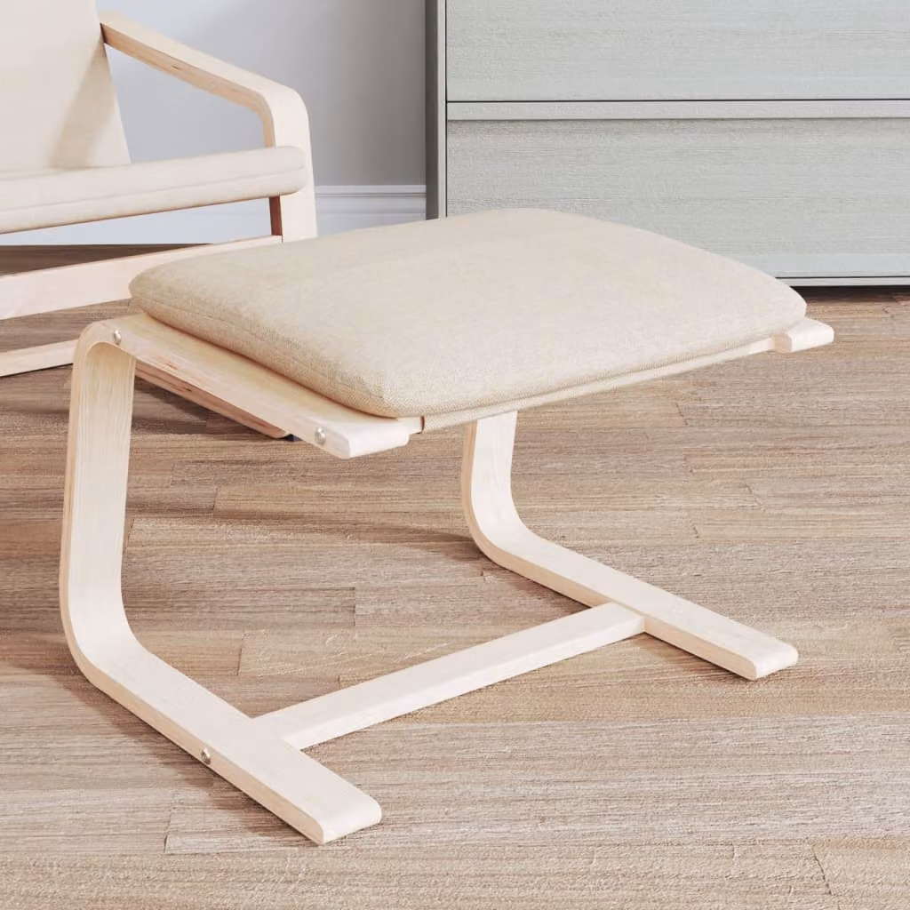 Poggiapiedi vidaXL in tessuto beige con struttura in legno e rivestimento rimovibile L/P/H: 51 x 41 x 40 cm