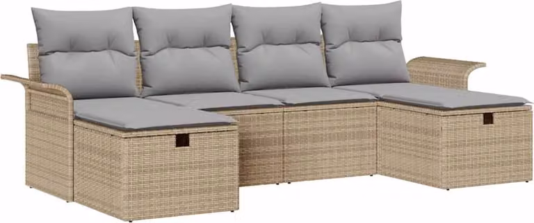 Set Divano da Giardino con cuscino 6 pcs Beige Poly Rattan